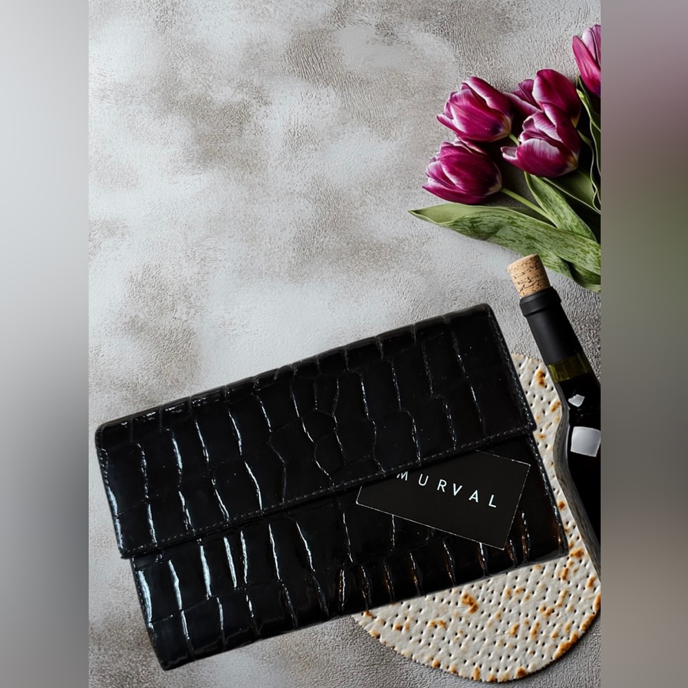 Murval Black Faux Croc Embossed Wallet/Clutch NWT